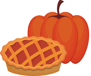 Pumpkin pie and pumpkin illustration welcoming readers to the November newsletter.