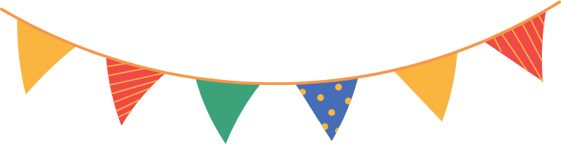 Colorful bunting flags inviting the community to the October 24 FUNdraising Day yard sale and cookout.