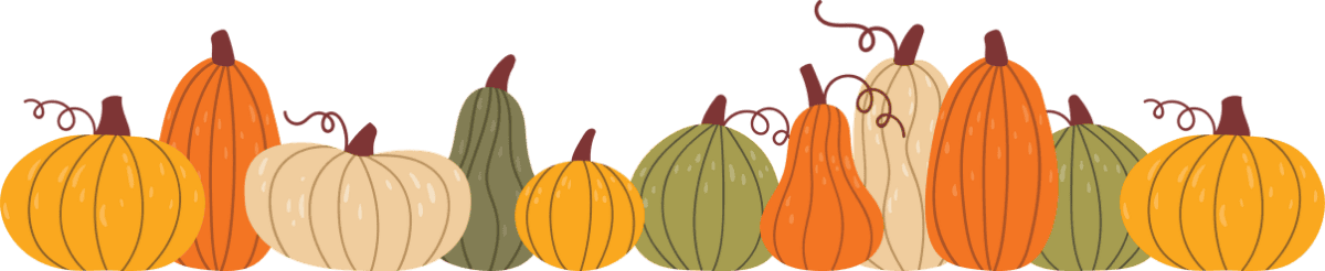 Row of pumpkins and gourds across the footer, illustrating the answer to this month's AmeriCorps joke.