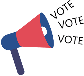 Megaphone graphic urging the community to vote on November 3, with early voting October 19 through 30.
