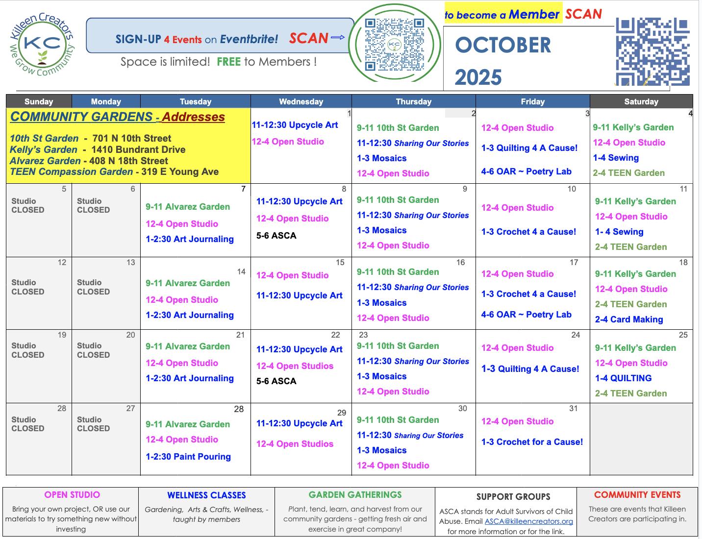 Killen October Calendar