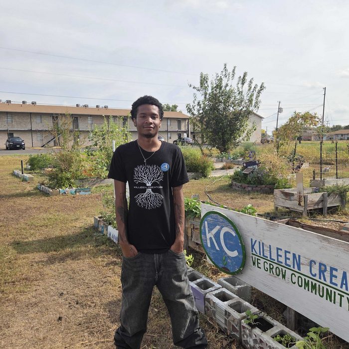 Landon Cobbins, AmeriCorps member at the Killeen Creators community garden.