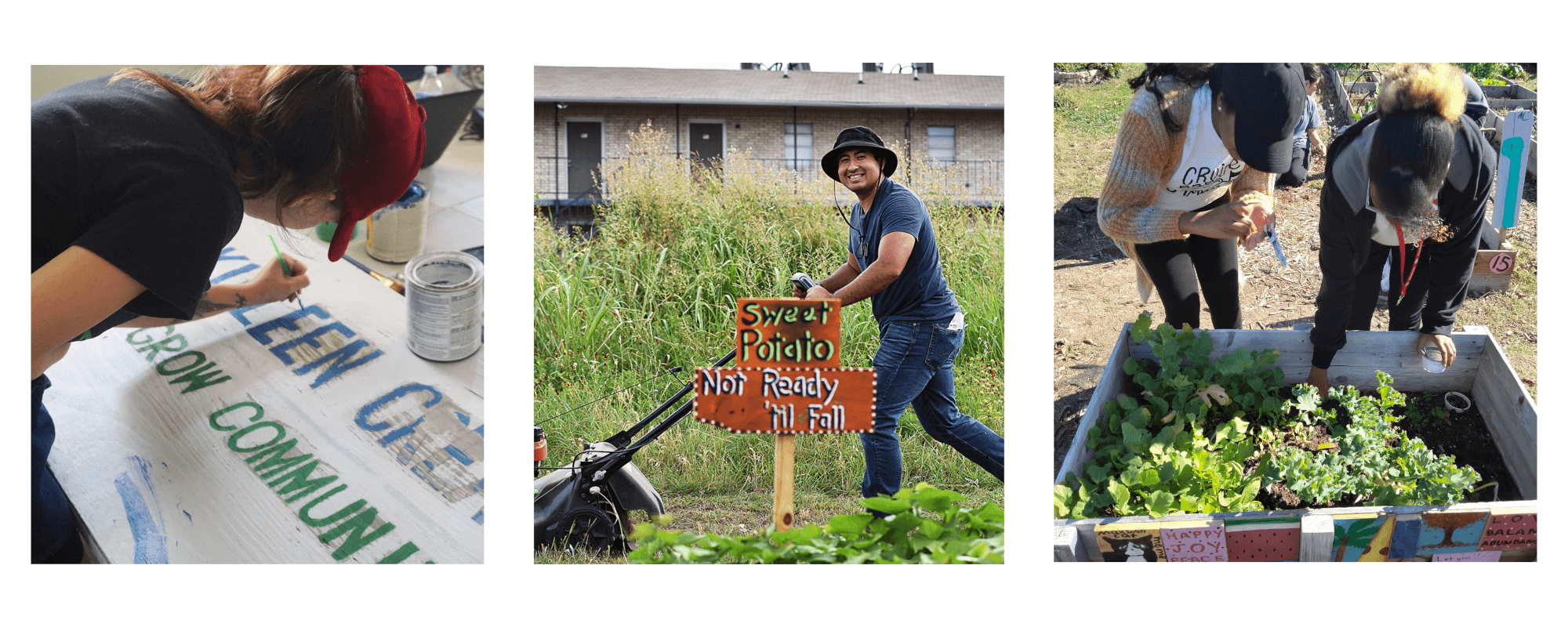 Volunteers working together at community gardens and art projects for Killeen Creators.